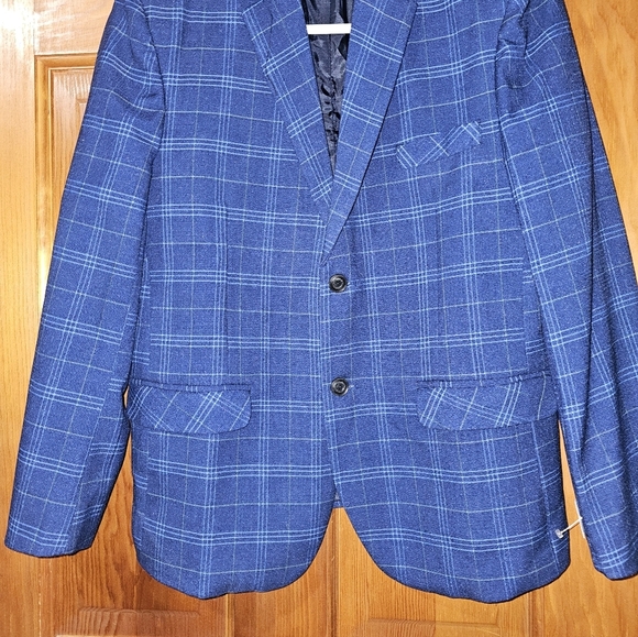 Boys Blue Checkered Blazer - Picture 4 of 5
